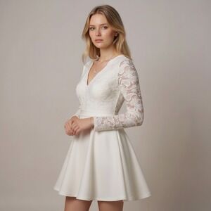 Privy Floral Lace Babydoll Dress Women S White V-Neck Fairycore Romantic Dainty